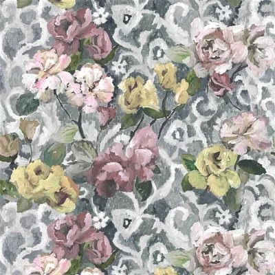 TAPESTRY FLOWER PLATINUM — Calozzo Stripes swatch, view 1