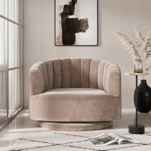 Elena Luxury Mink Chenille Scalloped Swivel Chair - Elena Luxury Mink Chenille Scalloped Swivel Chair 1